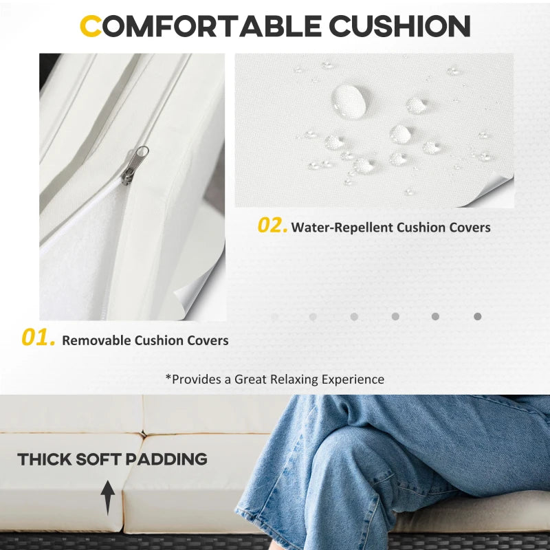 Canapé de luxe 3 places en rotin et osier, mobilier de jardin et de terrasse avec coussin, noir