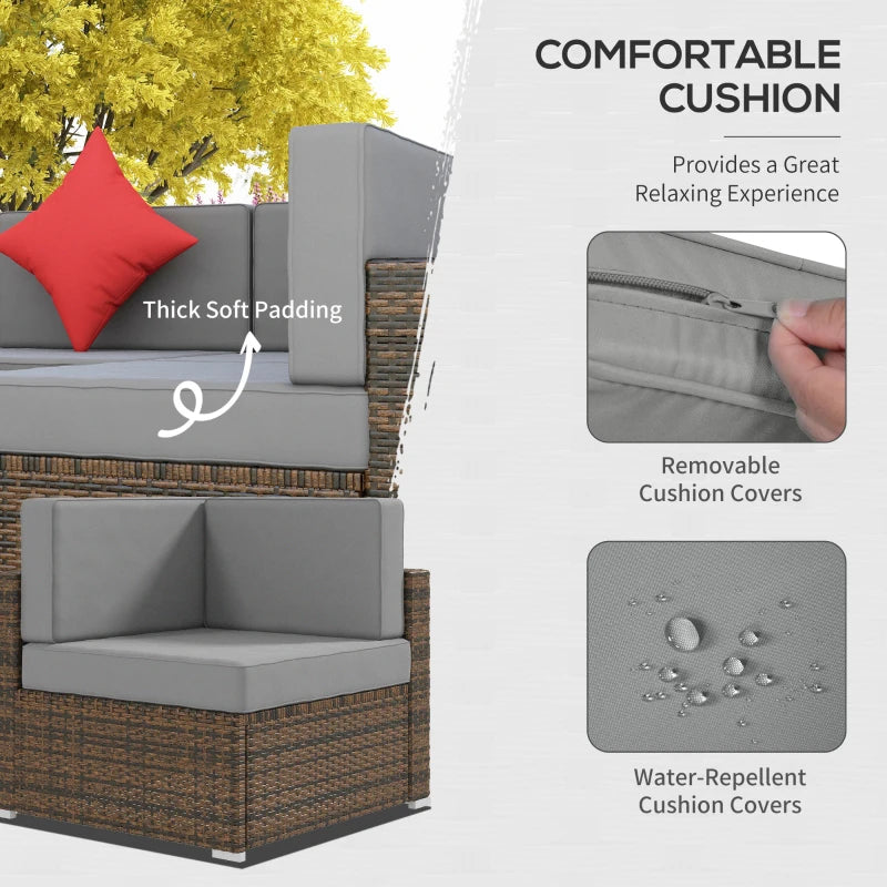 Ensemble de meubles de terrasse en osier 9 pièces avec coussin, gris clair