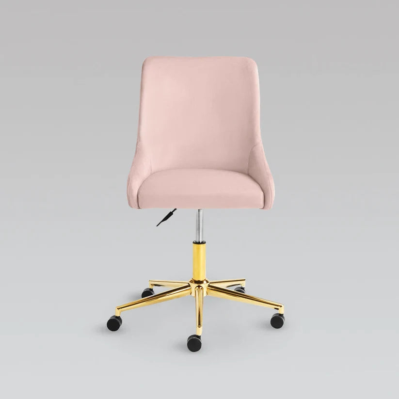 Fauteuil de bureau Victoria en velours taupe et pieds dorés