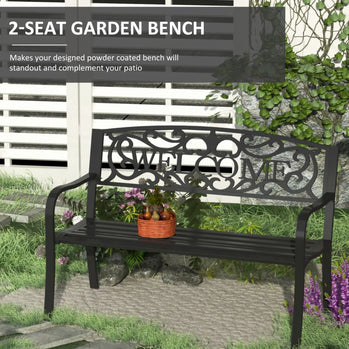 Banc de jardin 2 places de 50 pouces, chaise décorative de Patio, causeuse d'arrière-cour en métal, mobilier d'extérieur pour cour, pelouse, porche, noir