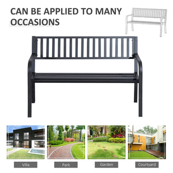 Banc de jardin en acier de 50 pouces, chaise de parc d'arrière-cour en métal, mobilier de siège d'extérieur, noir