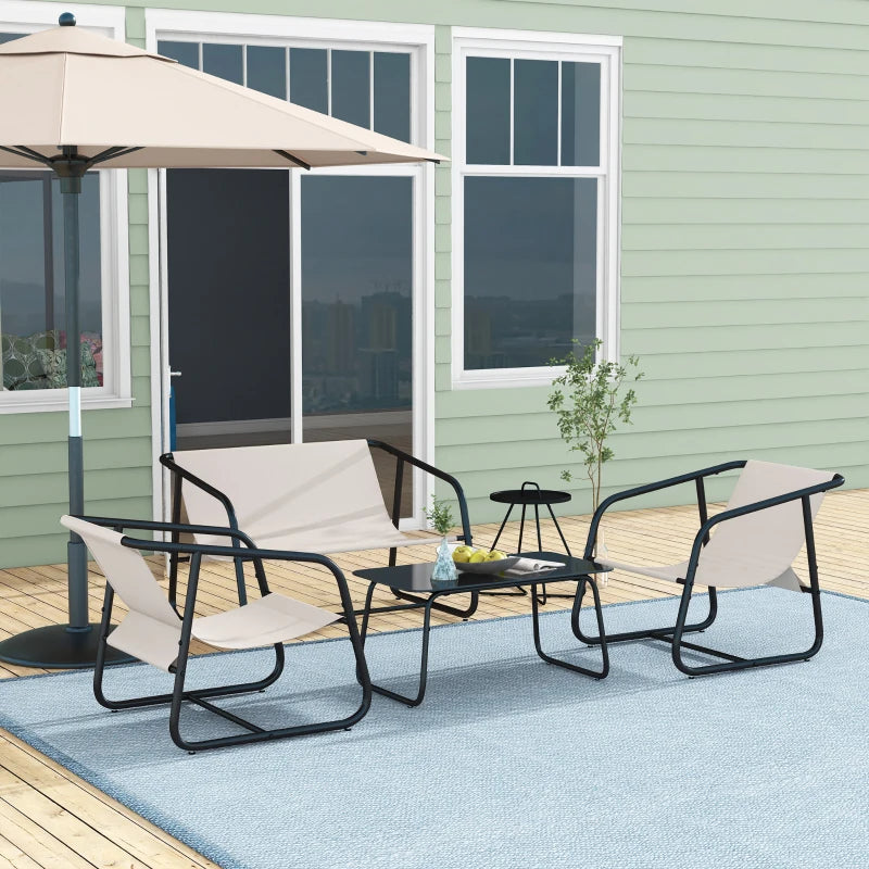 Ensemble de canapé de jardin, ensemble de meubles de conversation de patio 4 pièces avec Table en verre, maille respirante, blanc crème