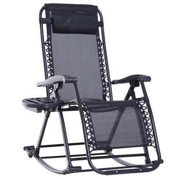 Chaise longue inclinable réglable 2 en 1 à gravité zéro, fauteuil de jardin inclinable et à bascule, chaise longue pliable, siège de sieste avec appui-tête et plateau noir