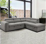Nello 101-in Light Grey Polyester Right-Facing Sleeper Sectional Sofa Bed