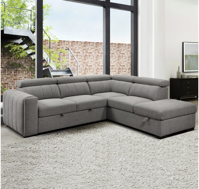 Nello 101-in Light Grey Polyester Right-Facing Sleeper Sectional Sofa Bed