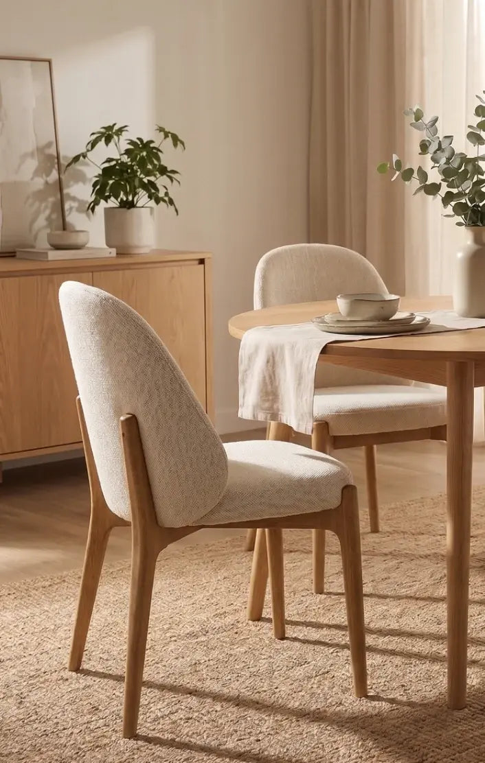 Chaise de salle à manger Liverpool en tissu ivoire et noyer naturel