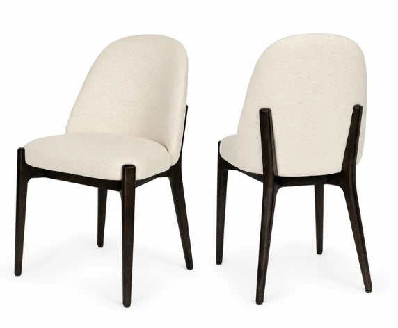 Chaise de salle à manger LIVERPOOL GY-DC-1775 en tissu ivoire et fini noyer foncé