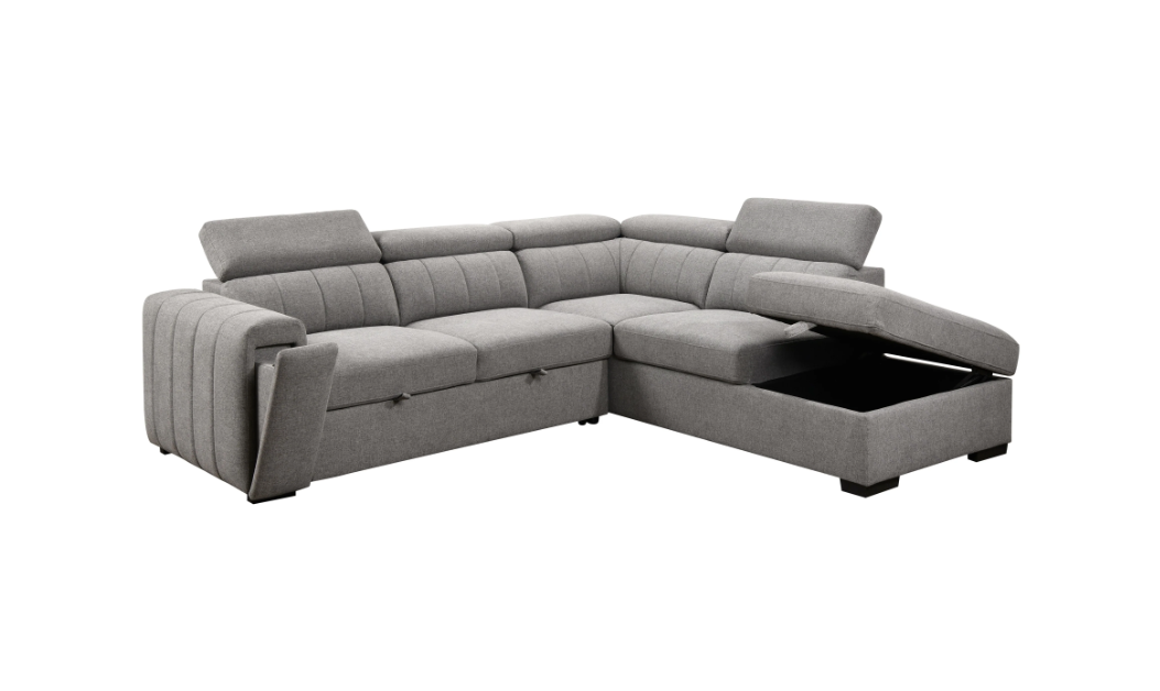 Nello 101-in Light Grey Polyester Right-Facing Sleeper Sectional Sofa Bed
