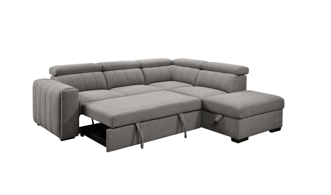 Nello 101-in Light Grey Polyester Right-Facing Sleeper Sectional Sofa Bed