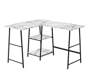 BUREAU D'ORDINATEUR - 48"L / MARBRE BLANC / COIN METAL NOIR ( Meuble Mtl ) 