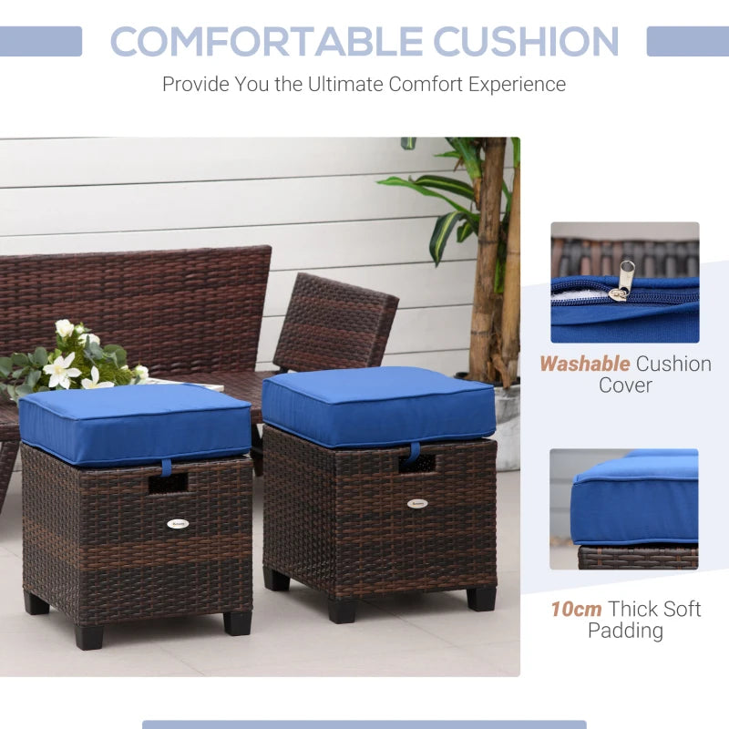 Ensemble de 2 ottomans de patio en osier, deux repose-pieds carrés en rotin PE avec coussin amovible, meubles librement combinés avec poignée pour arrière-cour, jardin, bord de piscine