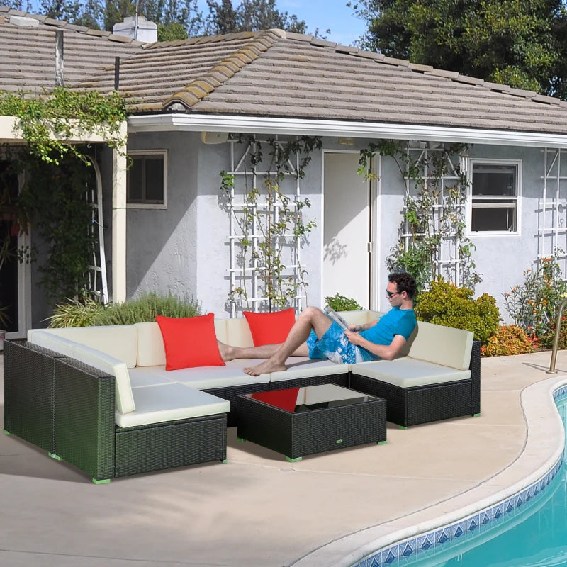 Ensemble de canapés de patio sectionnels en osier d'extérieur, 7 pièces