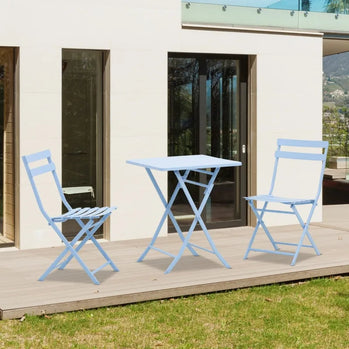 Ensemble de café bistro de jardin 3 pièces, chaise de patio pliable et table carrée pour cour extérieure, porche, balcon au bord de la piscine, bleu
