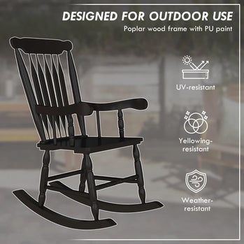Chaises à bascule d'extérieur avec dossier haut, résistantes au jaunissement et aux UV, chaise à bascule en bois pour porche, jardin, balcon, noir