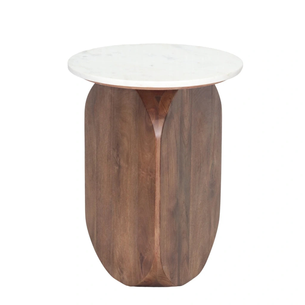 Sasha : Table d'Appoint en Marbre avec Base Noyer et Fer