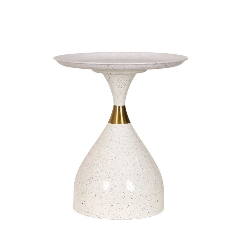 Modèle Nova : Table d'Appoint Blanche aux Courbes Dorées