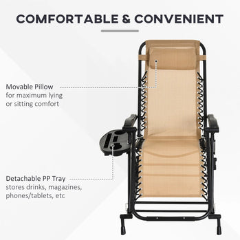 Chaise longue inclinable réglable 2 en 1 à gravité zéro, fauteuil de jardin inclinable et à bascule, chaise longue pliable, siège de sieste avec appui-tête et plateau, blanc crème