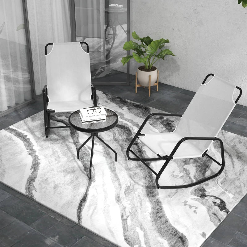 Ensemble de 2 chaises à bascule de patio, ensemble de bistro de patio 3 pièces avec cadre en métal, siège en tissu maillé respirant pour jardin, terrasse, blanc