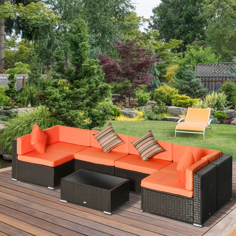 Ensemble de canapés de patio sectionnels en osier d'extérieur, 7 pièces