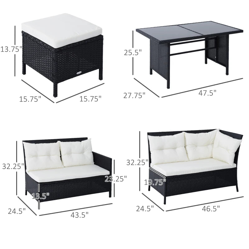 Ensemble de canapés d'extérieur en rotin, 6 pièces, ensemble de meubles de jardin en osier, avec Table à manger et chaise, blanc