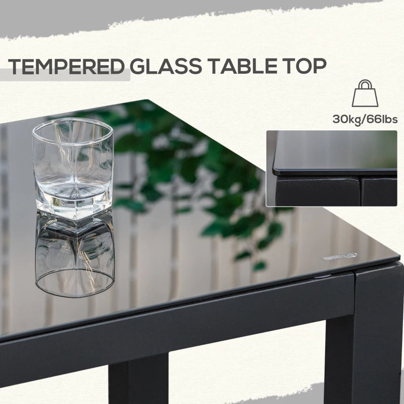 Ensemble de meubles de patio 4 pièces, ensemble de canapé d'extérieur avec cadre en aluminium, canapé en rotin PE avec 2 coussins, 1 causeuse et table basse avec plateau en verre trempé pour jardin, arrière-cour, noir, gris