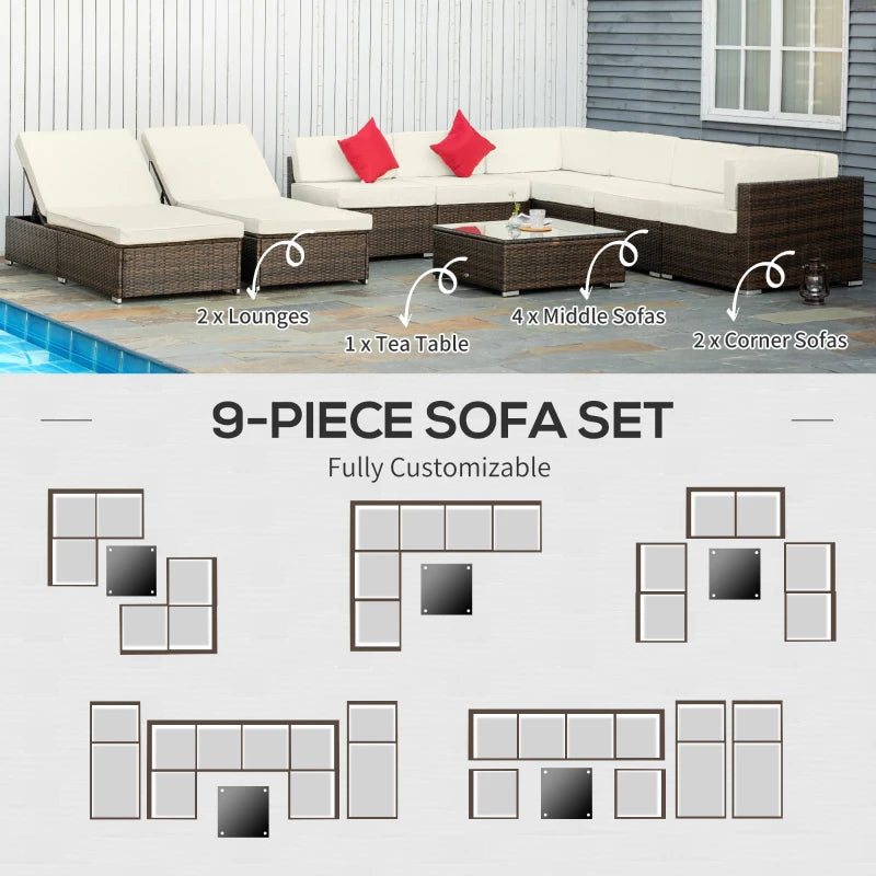 Ensemble de meubles de patio en osier 9 pièces avec coussin