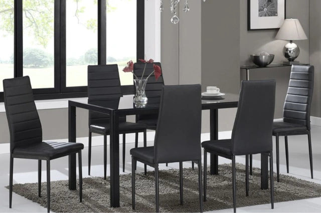 Ensemble de salle à manger 7 pièces Contra en noir avec chaise noire
