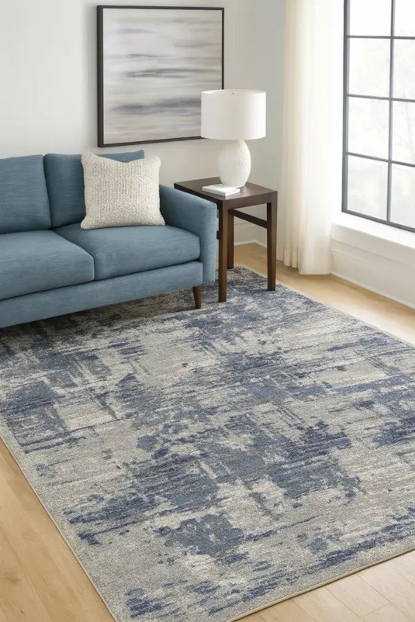 Rocco : Tapis au Design Abstrait Bleu, Crème et Gris