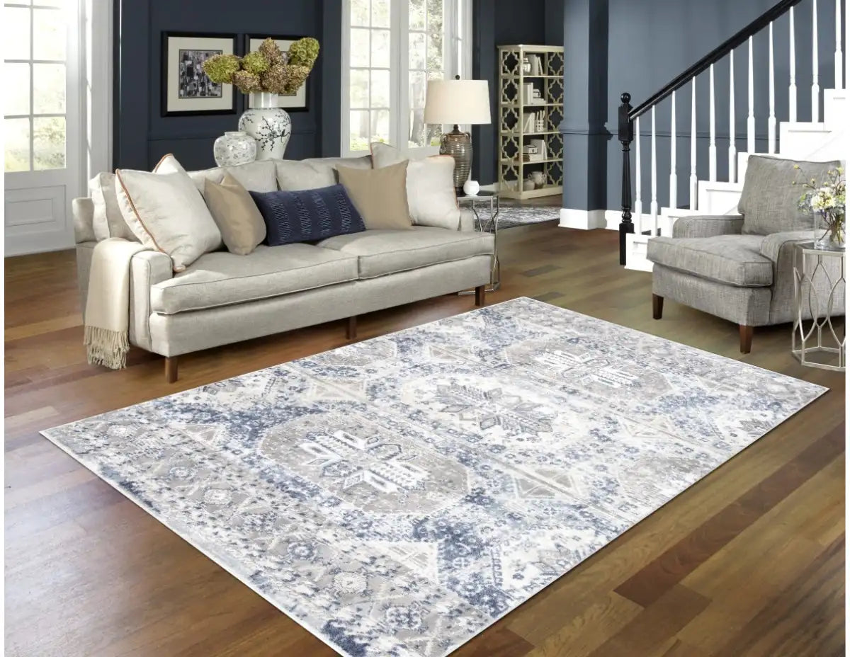 Tapis XL Parksdale 8x11 | Mélange Bleu &amp; Gris fini utilisé