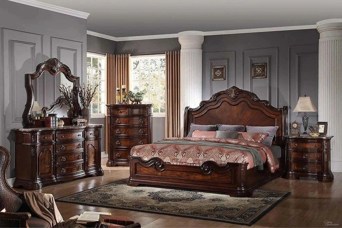 Best Master Barneys Ensemble de Chambre 5 Pièces Grand Lit Noyer et Marbre