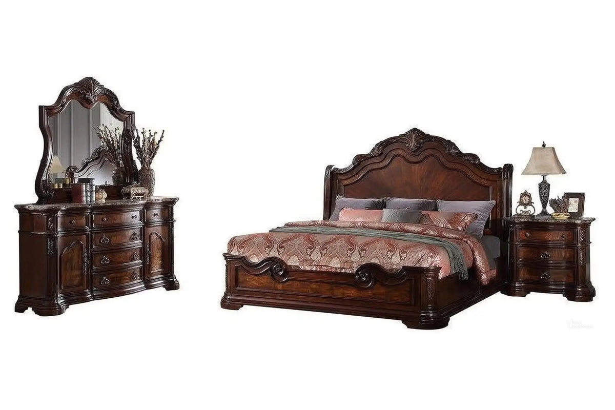 Best Master Barneys Ensemble de Chambre 5 Pièces Grand Lit Noyer et Marbre