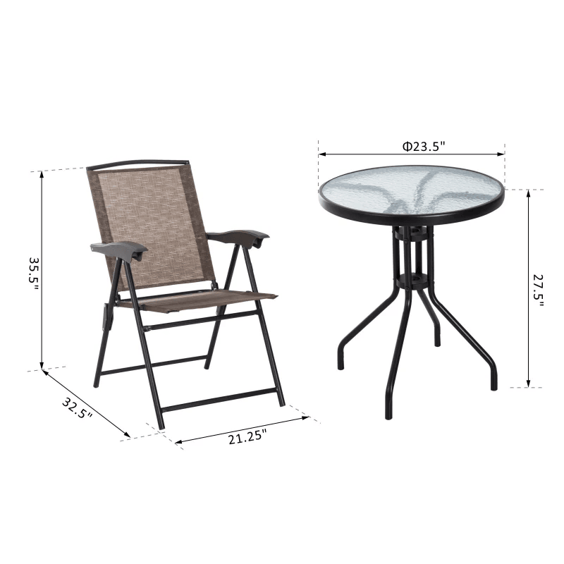 Ensemble bistro extérieur pliant, table et chaises de patio avec dossier inclinable et table de salle à manger ronde, marron
