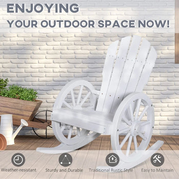 Chaise à bascule Adirondack en bois pour terrasse, fauteuil à bascule d'extérieur avec design à lattes et accoudoirs à roulettes pour porche, bord de piscine ou jardin, blanc