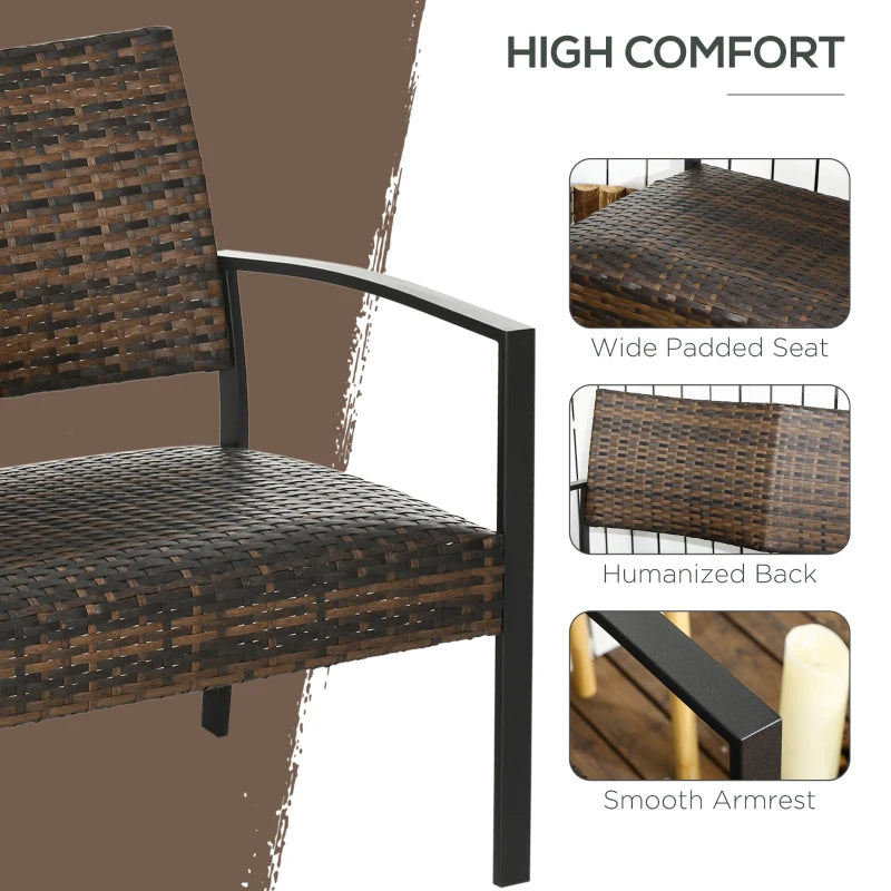 Causeuse en osier, canapé de meubles de patio pour 2 personnes, canapé d'extérieur en rotin avec mousse à séchage rapide et cadre en acier pour balcon, terrasse, jardin et bord de piscine, marron