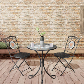 Table de patio en mosaïque de 24 pouces, table d'appoint ronde d'extérieur, support pour plantes, pour jardin, cour, pelouse ou intérieur, blanc et vert