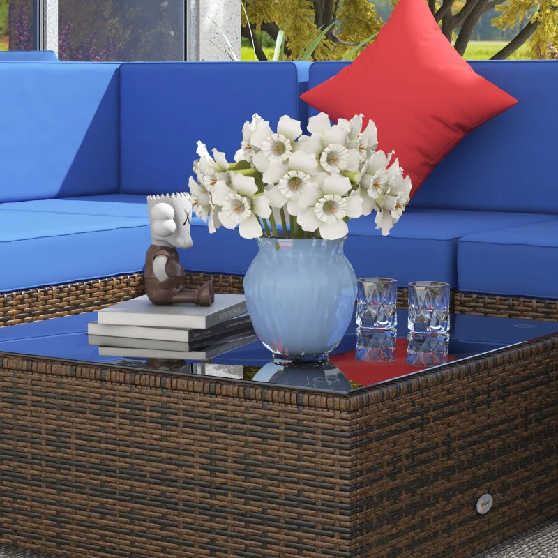 Ensemble de meubles de terrasse en osier 9 pièces avec coussin, bleu marine