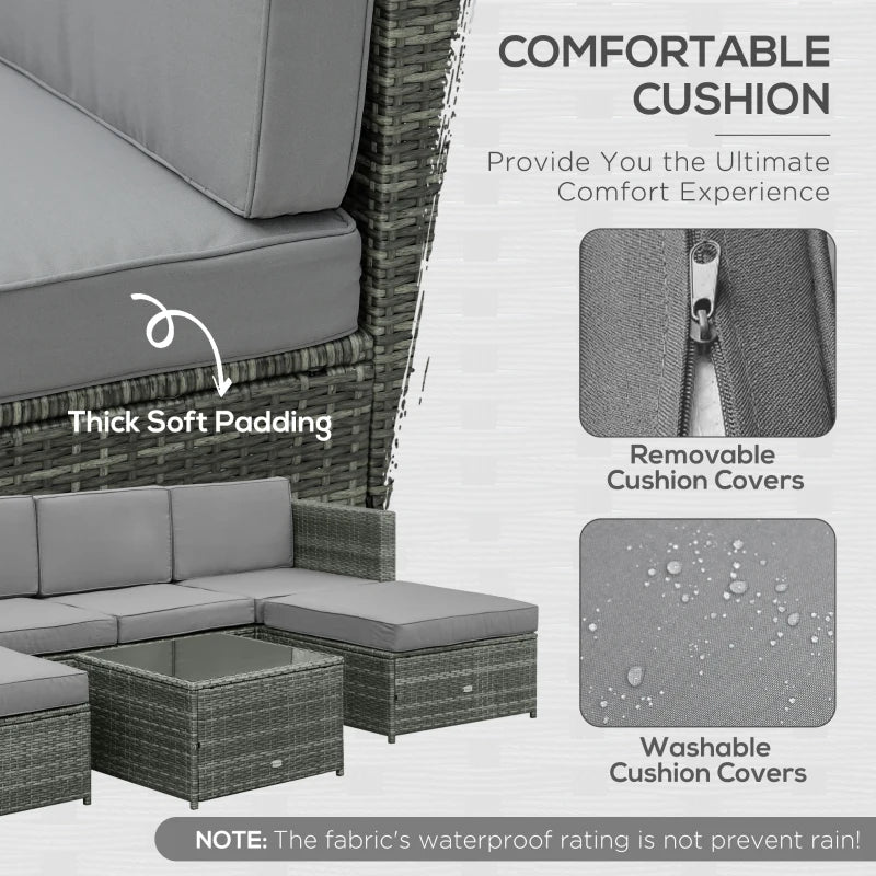 Ensemble sectionnel en rotin et osier, 7 pièces, pour Patio extérieur, canapé, Table, repose-pieds, meubles de jardin avec coussins, gris