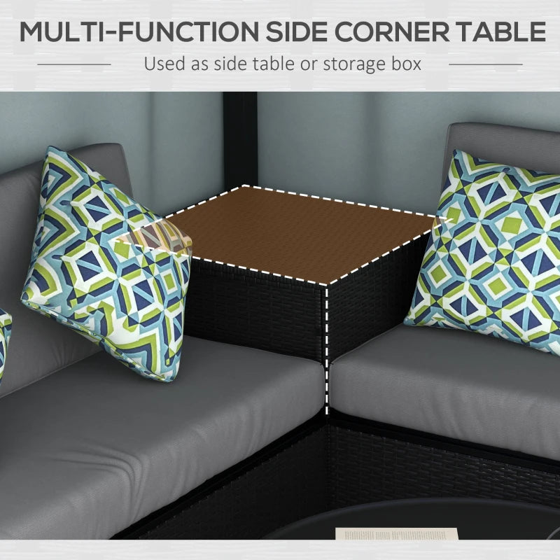 Ensemble de meubles de patio avec tonnelle, canapé de conversation d'extérieur en rotin PE avec table d'angle de rangement, coussin, pour jardin, porche, bord de piscine, balcon, gris
