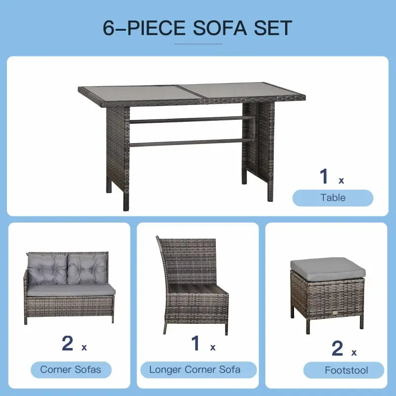 Ensemble de canapés d'extérieur en rotin, 6 pièces, ensemble de meubles de jardin en osier, avec Table à manger et chaise, gris foncé
