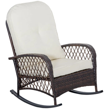 Chaise à bascule en rotin, mobilier d'extérieur en osier avec coussins épais, pour jardin, porche, arrière-cour, blanc crème