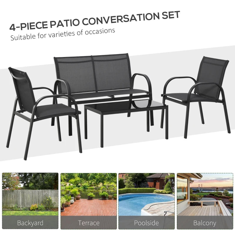 Ensemble de meubles de patio en 4 pièces ensemble de conversation avec des causeuses, des chaises simples et une table basse pour le balcon au bord de la piscine de l'arrière-cour
