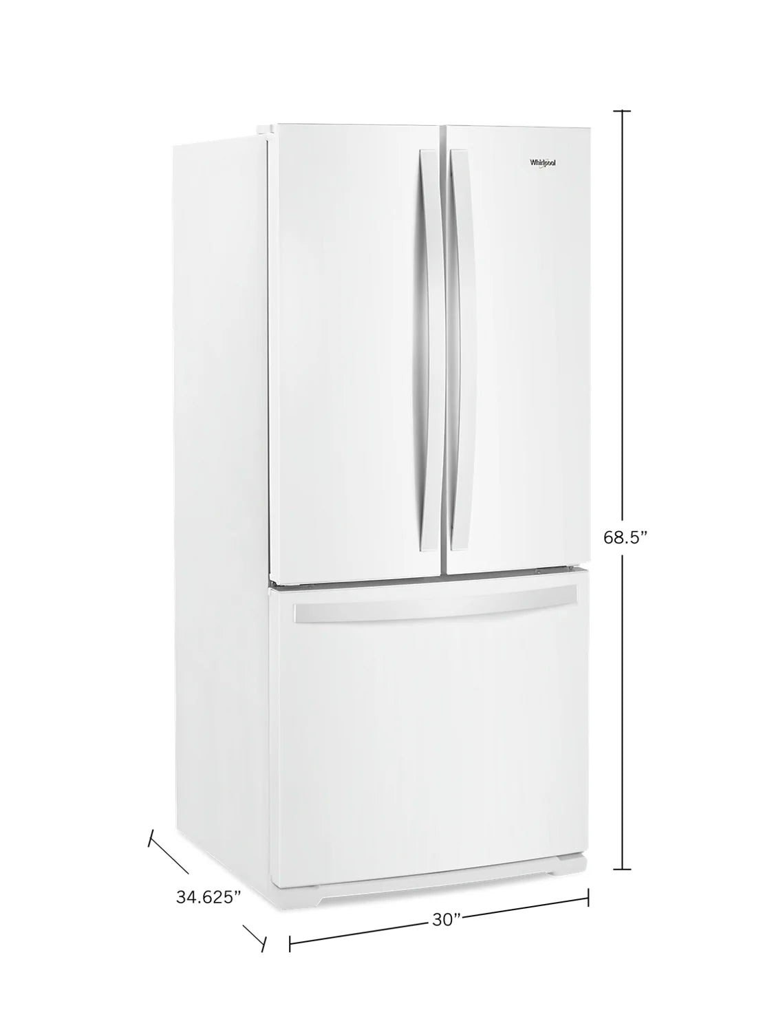 Réfrigérateur Whirlpool 20 pi³ Portes Françaises 30" Blanc