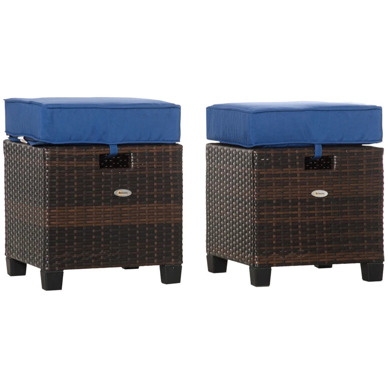 Ensemble de 2 ottomans de patio en osier, deux repose-pieds carrés en rotin PE avec coussin amovible, meubles librement combinés avec poignée pour arrière-cour, jardin, bord de piscine