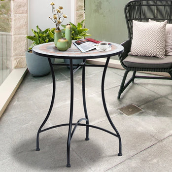 Table de patio ronde en mosaïque de 23,5 pouces, table basse de bistro latérale en métal, mobilier d'extérieur, plateau en céramique pour jardin et pelouse