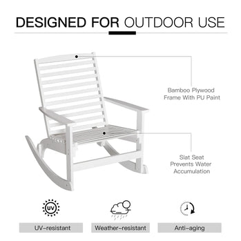 Chaise à bascule antidérapante pour balcon, jardin, terrasse, bambou blanc