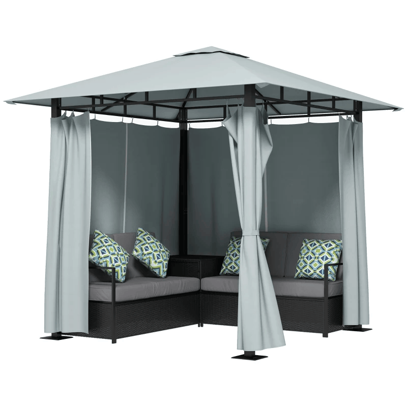 Ensemble de meubles de patio avec tonnelle, canapé de conversation d'extérieur en rotin PE avec table d'angle de rangement, coussin, pour jardin, porche, bord de piscine, balcon, gris