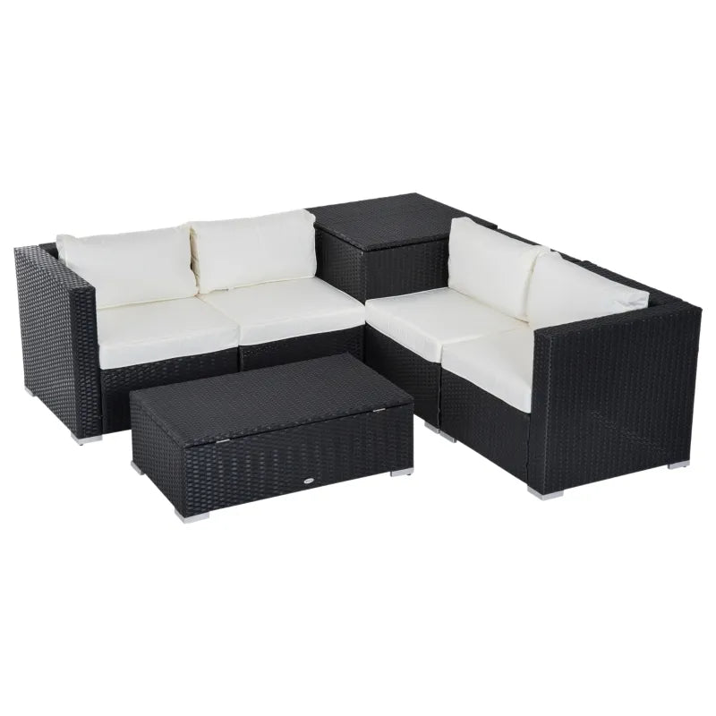 Ensemble de meubles de patio 6 pièces avec coussin, meubles de conversation sectionnels en osier et rotin PE, canapé avec table de rangement et table basse, beige