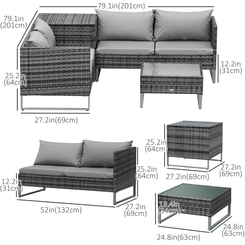 Ensemble de meubles de patio 4 pièces avec table basse et table d'angle pour cour, porche, bord de piscine, balcon, jardin