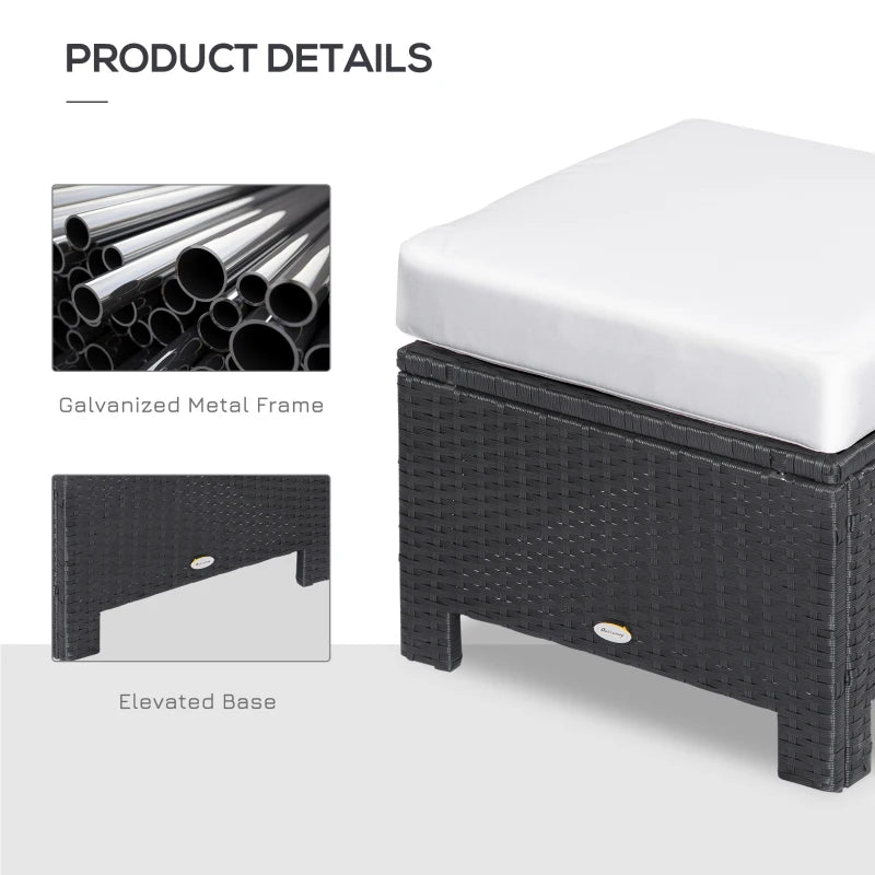 Outsunny Ottomane de terrasse en rotin, repose-pieds d'extérieur en osier avec coussin doux, cadre en métal pour jardin, jardin et bord de piscine, blanc