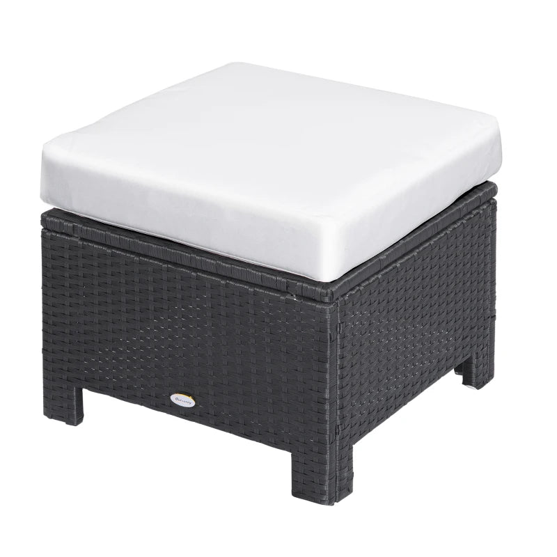 Outsunny Ottomane de terrasse en rotin, repose-pieds d'extérieur en osier avec coussin doux, cadre en métal pour jardin, jardin et bord de piscine, blanc